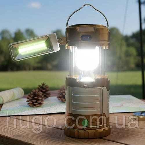 Ліхтар кемпінговий COB + 5LED на сонячній батареї, TJ-288, Коричневий / Акумуляторний ліхтар Power Bank / Переносний ліхтар