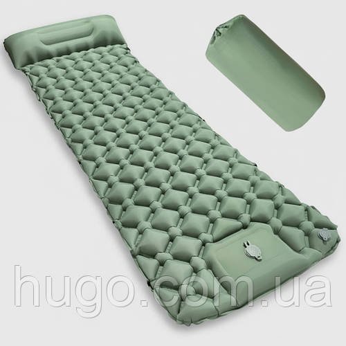 Надувний матрац 188х58х6см з подушкою, Outdoor Sleeping Black, Зелений / Туристичний каремат для сну