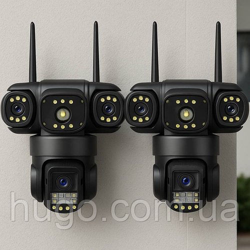 Комплект 2 шт Вулична WIFI камера спостереження 6МР, 3 об'єктиви, SC28 / Поворотна камера відеоспостереження / IP камера вулична