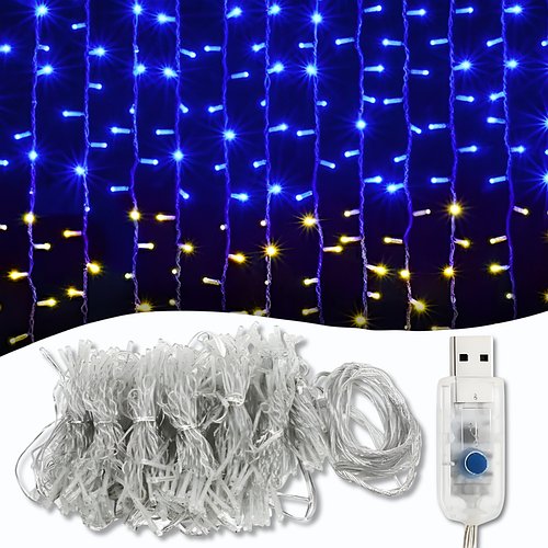 USB Гірлянда штора "Прапор України" 160 LED 2х2м 8 режимів світіння Жовто-блакитне світло