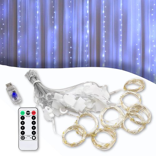 USB Гірлянда-штора "Роса" 2х2 метри 8 режимів світіння 8 ниток пульт ДУ Біле світло