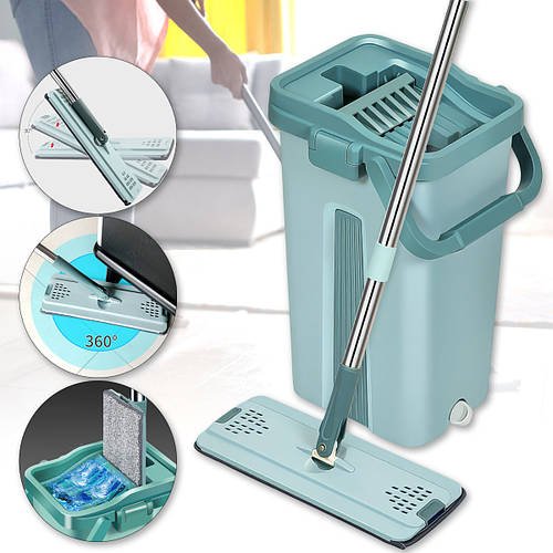 Швабра ледащо з двосекційним відром на 10 л з автоматичним віджимом Scratch Cleaning Mop Бірюзовий