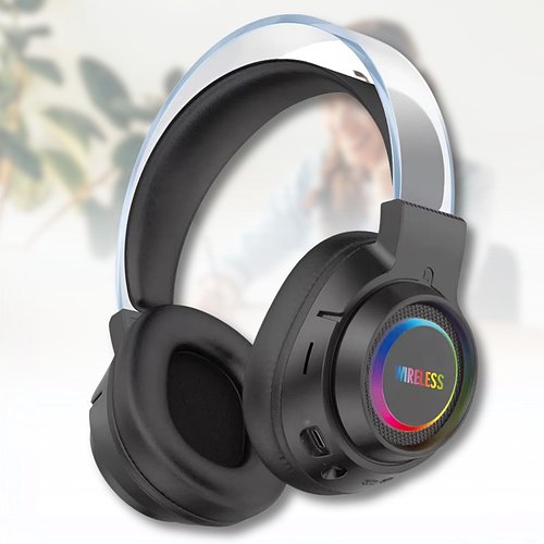 Накладні Bluetooth навушники з шумозаглушенням та RGB-підсвічуванням BT600 Чорний