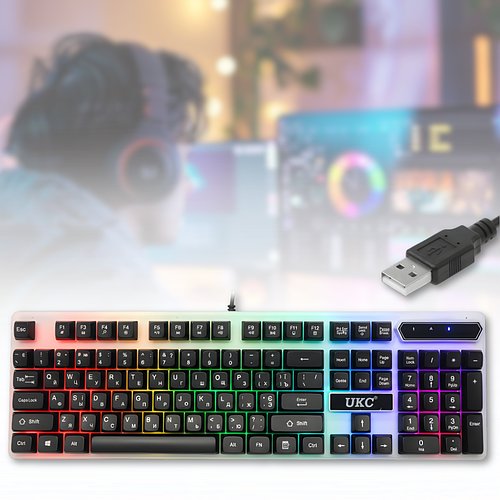 Ігрова клавіатура з багатобарвним RGB-підсвічуванням та USB-підключенням на 104 клавіші UKC 8930