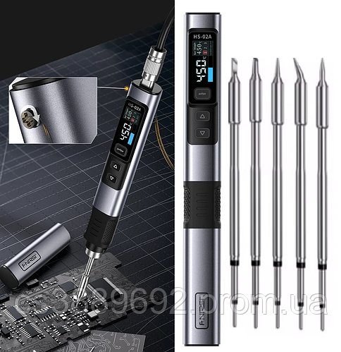 Портативный умный паяльник USB Type-C, смарт станция моментального нагрева, чорний інструмент з регулюванням температури в пеналі