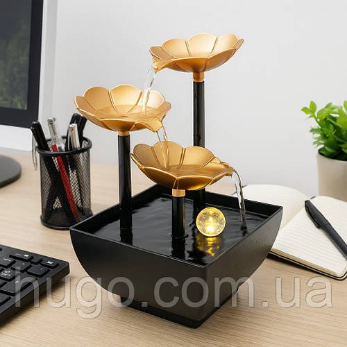 Декоративний настільний фонтан з USB-підсвічуванням, 21.5x14x13 см / Каскадний водоспад на стіл