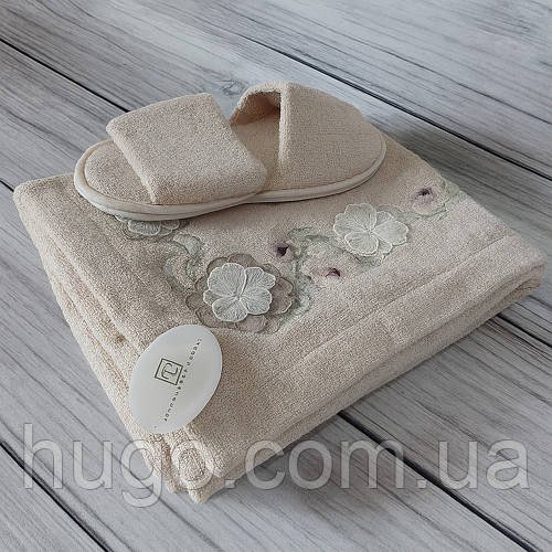 Набір для сауни Pupilla Flowers: бамбук, пудра, розмір 44-48 / Махровий комплект для сауни жіночий