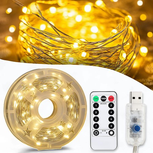 USB Гірлянда "Роса" 50 метрів 500 LED 8 режимів свічення на котушці Тепле біле світло