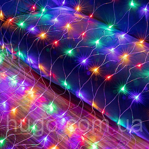 Гірлянда на вікно 2х2 м "Штора сітка" 144 LED, Різнокольоровий / Світлодіодна вулична гірлянда від мережі