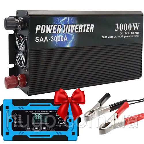 Перетворювач напруги 12-220В, 3000Вт, SSK + Зарядний пристрій 12V, 6A / Автоінвертор / Інвертор автомобільний