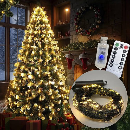 USB Гірлянда "Кінський хвіст" 2 метри 30 ниток 8 режимів світіння Теплий білий