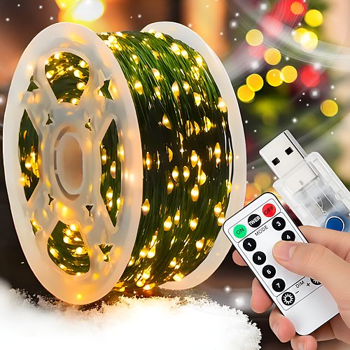 Вулична гірлянда "Роса" 150 метрів 1500 LED 8 режимів USB Тепле біле світло