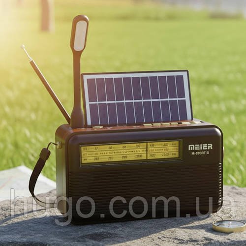 Солнечное радио с фонариком и USB, Meier M-520BT-S, Черный / Аккумуляторная радиостанция / Радиоприемник