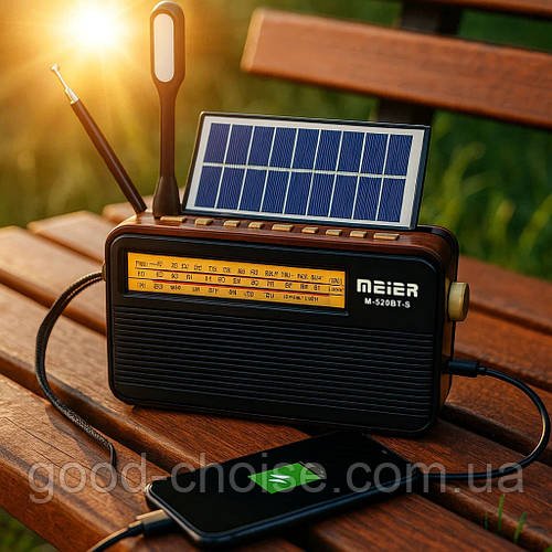 Солнечный радиоприемник Meier M-520BT-S с фонарем и USB, Черный / Аккумуляторный радиостанция / Радио