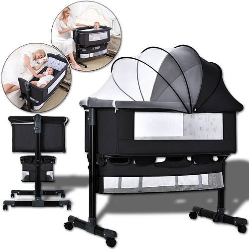 Дитяче складане ліжечко з функцією гойдання й москітною сіткою Dark Grey