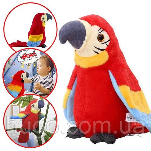 Інтерактивна іграшка-повторюшка 22 см, Папуга, Parrot Talking, Червоний / М'яка іграшка Папуга