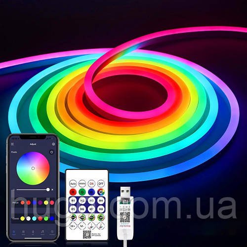Розумна неонова стрічка USB 3м Bluetooth Пульт / Гнучка RGB стрічка / Світлодіодна стрічка неон / LED стрічка