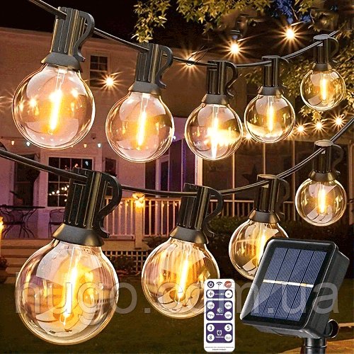 Сонячна гірлянда "Преміум" 10м/20 LED, з ДУ, Теплий білий / Світлодіодна гірлянда