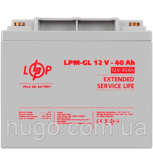 Акумулятор гелевий, 12V, 40Ah, LPM-GL "Енерго-Гель 40" / Акумулятор для ДБЖ / Акумуляторна батарея