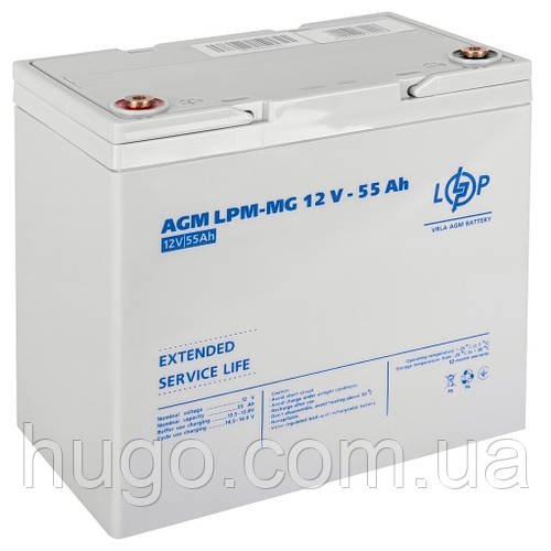 Гелевий Акумулятор 12V, 55 Ah, LPM-MG / Акумуляторна батарея до ДБЖ / Акумулятор для резервного живлення