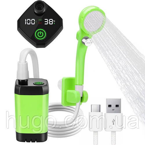 Акумуляторний душ для кемпінгу, 6000mAh, з дисплеєм, від USB / Портативний душ / Туристичний душ на акумуляторі / Похідний душ