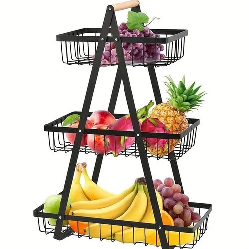 Настільний триярусний кошик — фруктовиця з дерев'яною ручкою Triple Fruit Basket HP227