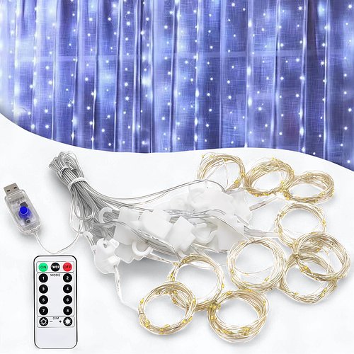 USB Гірлянда-штора "Роса" 3х3 метри 300 LED 8 режимів світіння Біле світло