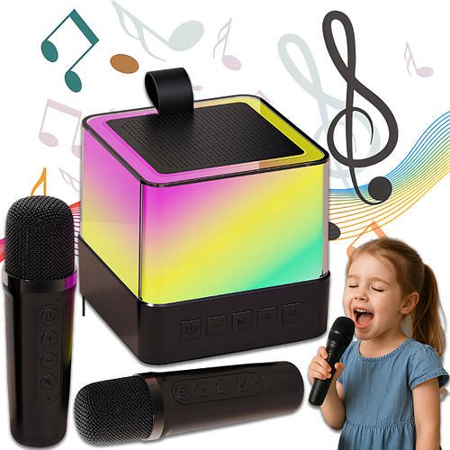 Бездротова Bluetooth-колонка з RGB-підсвіткою і 2 караоке-мікрофонами Music Hi Чорний