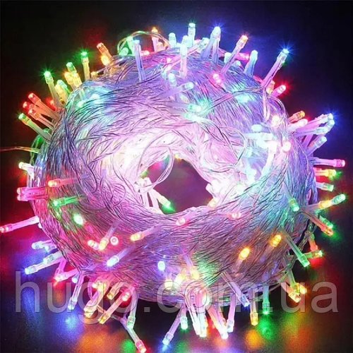 Електрична гірлянда прозора 10м, 200LED, від мережі, Різнокольорова / Світлодіодна гірлянда / Лед гірлянда на ялинку