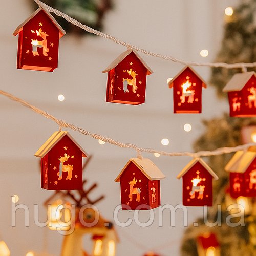 USB гірлянда 3 м, 20 LED, Теплий білий / Світлодіодна гірлянда новорічна / LED гірлянда / Гірлянда будиночки / Новорічний декор