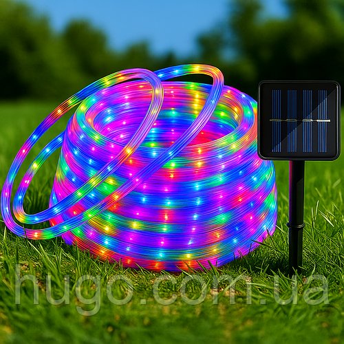 Гірлянда на сонячній батареї, 20м, 200LED, Різнокольоровий / Світлодіодна гірлянда вулична / LED гірлянда