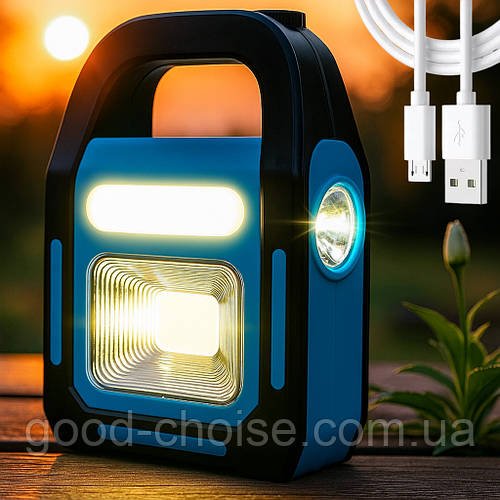 Акумуляторний ліхтар на сонячній батареї HB-9708, COB + LED, 2400mAh, Синій / Кемпінговий ліхтар ручний / Світлодіодний