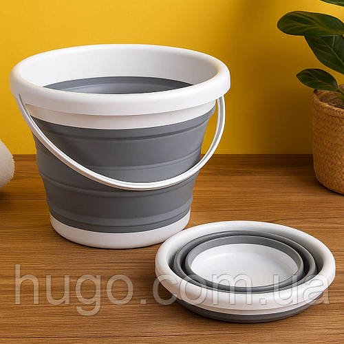 Відро 5 літрів туристичне складане Collapsible Bucket, Сірий / Універсальне кругле відро