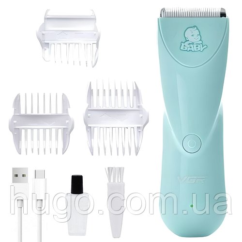 Тихий дитячий тример VGR V-150 (блакитний) з 3 змінними насадками / Дитячий тример для стрижки волосся