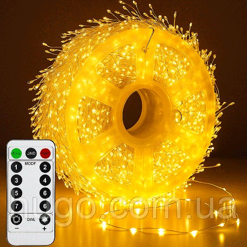 Світлодіодна гірлянда-салют 50м, 1500 LED, з ДУ, теплий білий, від мережі / Світлодіодна гірлянда на ялинку