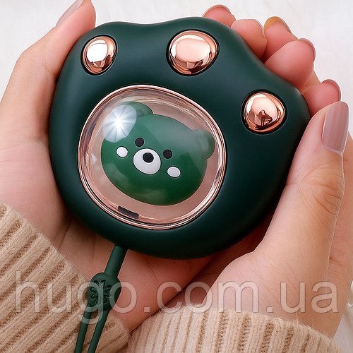 Зелена USB-грілка для долонь "Котяча лапка" / Міні обігрівач для рук / Кишеньковий обігрівач / Електрогрілка