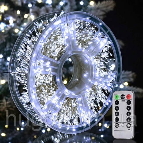 Світлодіодна Гірлянда-Мішура 50м, 1500 LED, 8 Режимів, Пульт ДУ, Холодний Білий, Живлення від Мережі / Новорічна гірлянда на