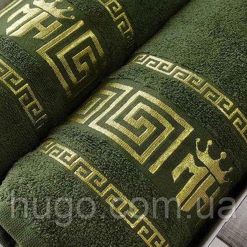 Комплект махрових рушників 2в1, розміри 50x90 та 70x140 см, відтінок "Moz Versace Yesil" (Зелений) / Комплект махрових рушників /
