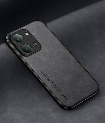 Шкіряний чохол XnE Poco C85 з металевою вставкою Black