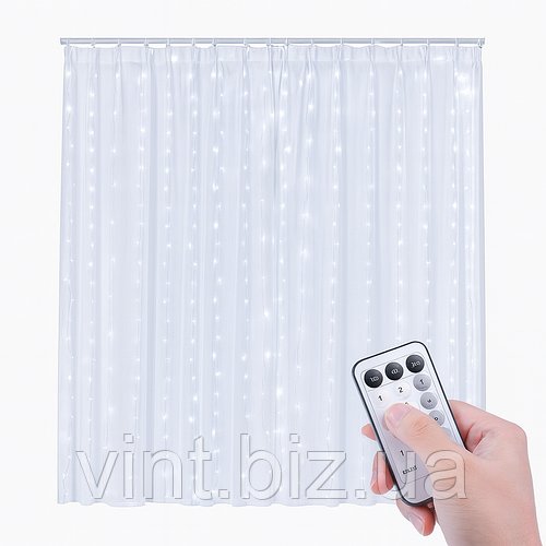 Декоративна гірлянда штора 3×3 м — холодне біле сяйво, 300 LED