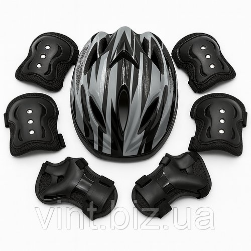 Чорний захисний набір для дітей — шолом та елементи захисту