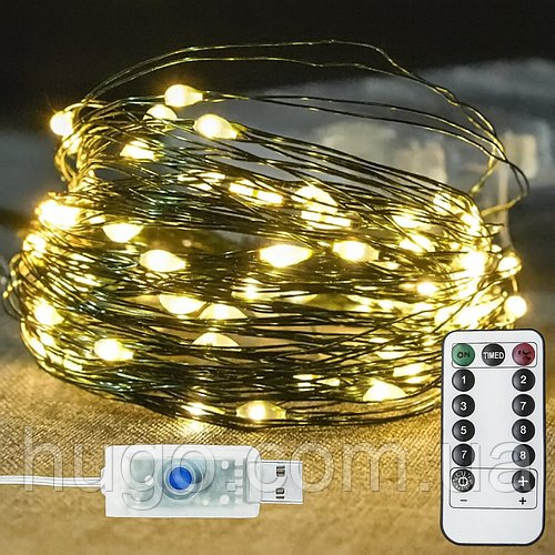 Світлодіодна нитка-роса USB з ДУ, 600 LED, 60 м, тепле світло / LED гірлянда на ялинку / Світлодіодна гірлянда новорічна