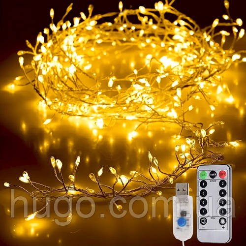 Гірлянда USB 3м: 100 LED "Мішура" з пультом, тепле світло / Світлодіодна гірлянда на ялинку / Плетена гірлянда феєрверк