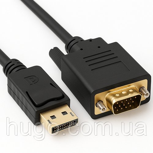 Кабель-перехідник DisplayPort-VGA, 1.8 м, чорний / Мультимедійний кабель DisplayPort для монітора / Кабель для підключення /