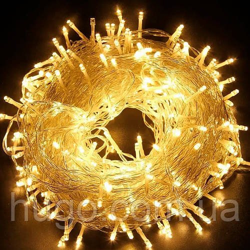 Гірлянда-нитка вулична, 20 м, 400 LED, теплий жовтий, білий провід, живлення від мережі / Світлодіодна гірлянда/LED новорічна