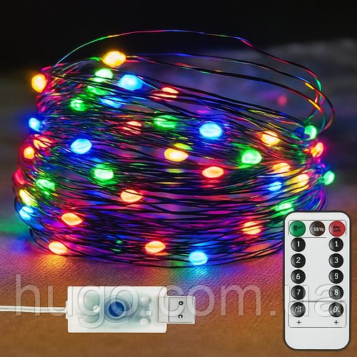 Світлодіодна гірлянда "Роса" USB, 60 метрів, 600 LED, з пультом, різнокольорова / LED гірлянда на ялинку / Світлодіодна гірлянда