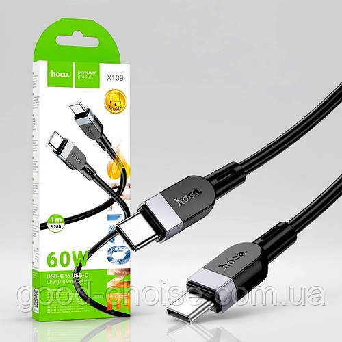 Зарядний шнур 60W, Type-C/Type-C, 1м, HOCO X109 Energy, Чорний / Кабель швидкого заряджання / Кабель для заряджання ноутбука