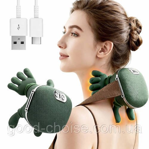 Бездротовий масажер для шиї та плечей, з підігрівом, 10 режимів, USB / Електричний масажер для спини / Електромасажер