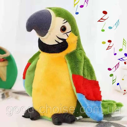 Інтерактивна іграшка-повторяшка Папуга 22 см, Parrot Talking, Зелений/М'яка іграшка Папуга