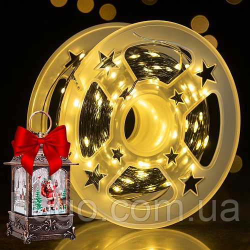 Гірлянда Роса 100м від USB, 1000LED + Новорічний ліхтар 1шт, рандом / Новорічна гірлянда на ялинку